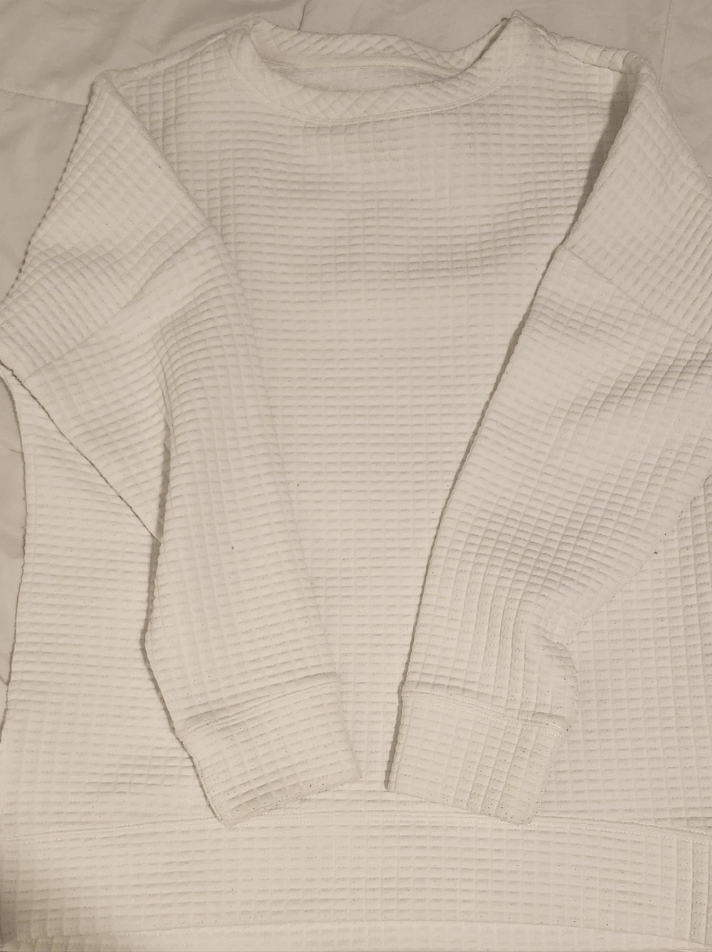 Buckle White Waffle-Knit Crewneck Sweatshirt